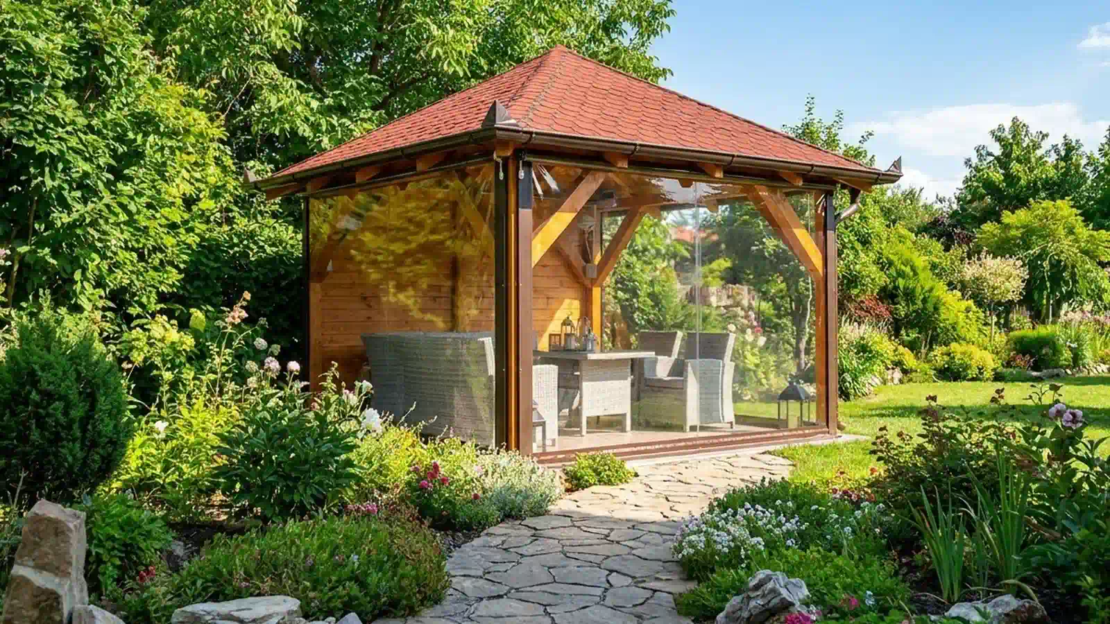 Terasa zatvorena providnom PVC kristal folijom — Luna Outdoor